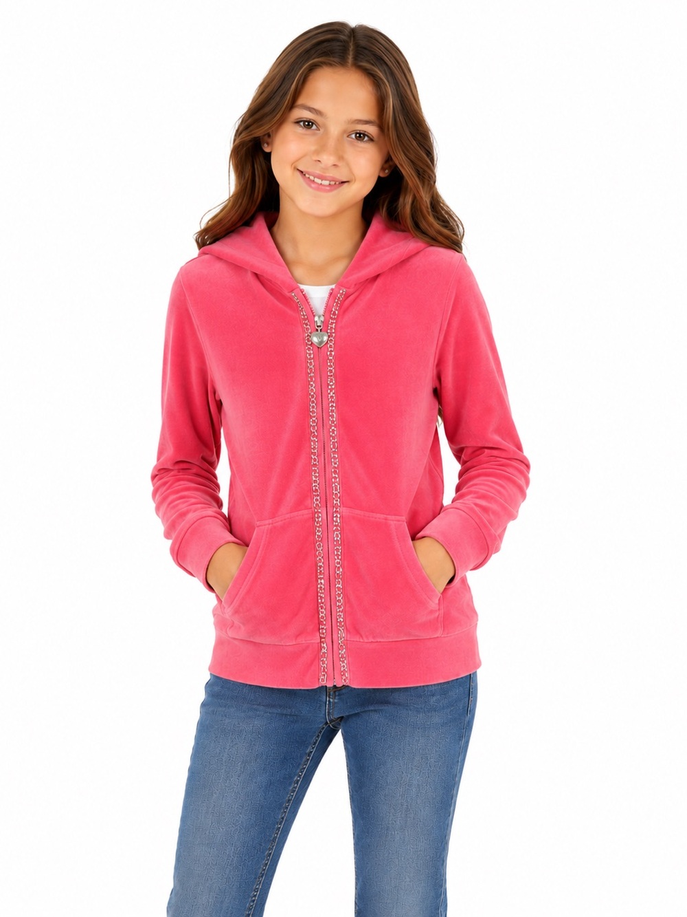 Juicy Girl Velour Zip Hoodie Jacket with Gold Trim